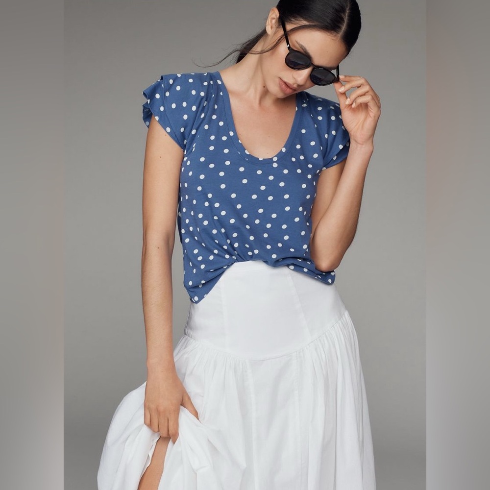 Maeve Scoop-Neck Flounce-Sleeve Tee